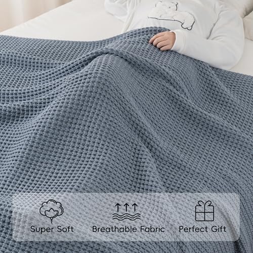 Bunnikins & Clover Blue Grey Throw Blanket for Couch, Thick Warm Soft Cozy Knitted Chenille Throw Blanket for Sofa, Bed, Living Room, 50"x60" - color: Bluish Grey, size: 50"x60"