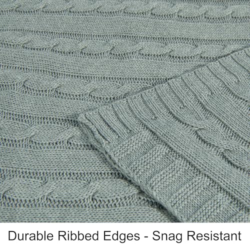 NTBAY 100% Pure Cotton Cable Knit Throw Blanket, Super Soft Warm 51x67 Knitted Throw Blanket for Couch, Sofa, Chair, Bed - Extra Cozy, Machine Washable, Comfortable Home Decor, Light Grey - color: Light Grey, size: Throw(51"x67")