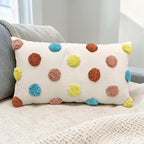 14x20 Multicolor Tufted Polka Dot Pillow Cover, Cream Cotton Boho Cushion Case