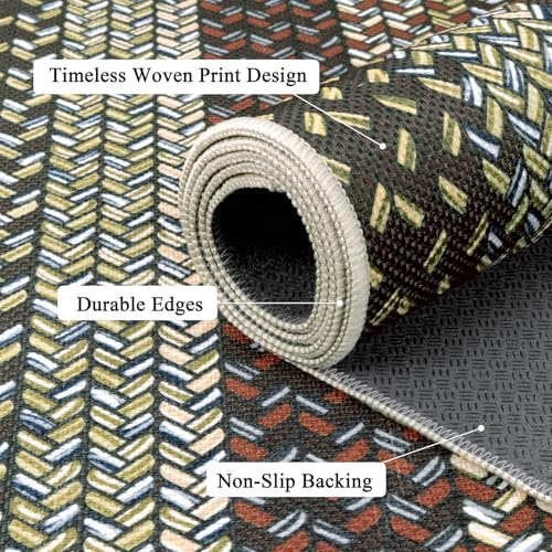 Ileading Faux Braided Area Rug 5'x8' Washable Farmhouse, No-Shed Non-Slip Woven Carpet, Pet Friendly Stain Resistant Jute Style Rug for Living Room Dining Bedroom Office - color: Multi Color-yellow, size: 5' x 8'(Rectangular)