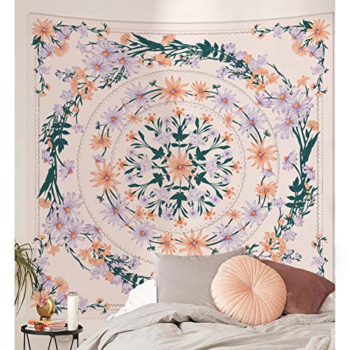 Simpkeely Pink Mandala Floral Medallion Tapestry, Sketched Clara Flower Plant Boho Wall Hanging, Bohemian Tapestries for Bedroom Living Room Dorm Home Décor 59.1 x 59.1 Inches (Pink) - color: Pink, size: 59.1"L x 59.1"W