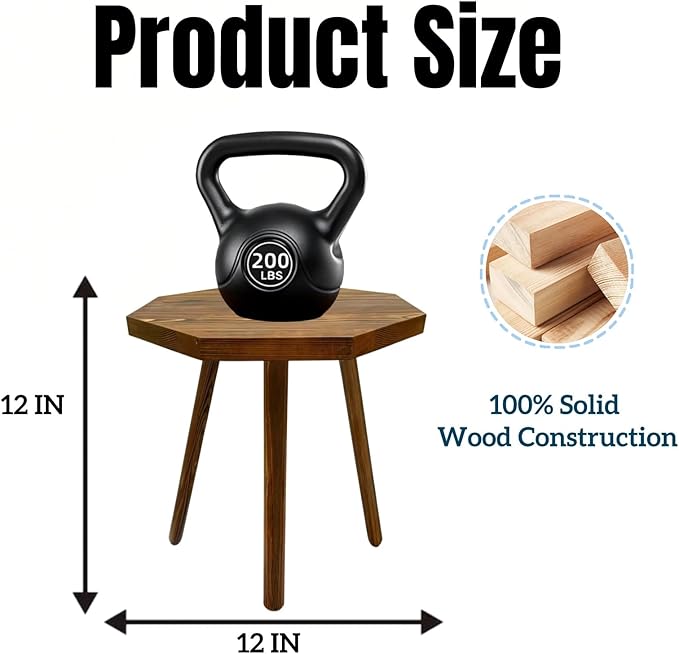 Plant Stand for Indoor Outdoor, 12x12in Large Octagon Wooden Plant Stand, Mid Century Modern Boho Stool for 5-15 Inch Pots, Sturdy Planter Stands