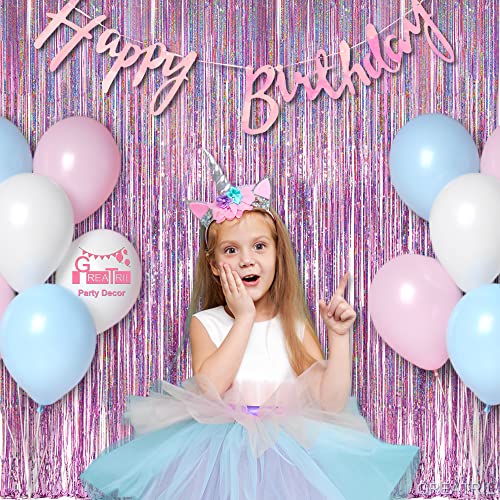 Pink Tinsel Curtain Party Backdrop - GREATRIL Foil Fringe Curtain Lilac Pink Party Streamers for Birthday Girl Themed Party Decorations - 2 Packs - color: Pink