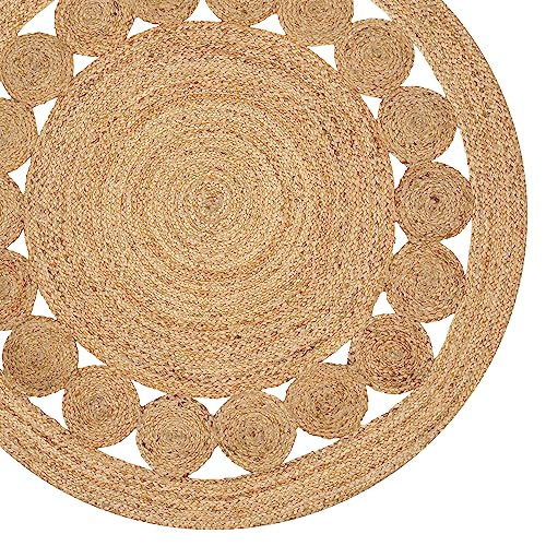 Savi Home Hand Woven Jute Braided Dot Rug, 3' Round - Natural, Reversible Area Rugs for Living Room, Farmhouse, Kitchen, Handcrafted 3 Feet Round Area Rugs - Natural - color: Natural, size: 3" (Round)