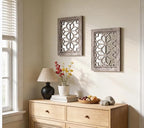 Set of 2 13x17 Inch Rectangular Shatterproof Decorative Wall Mirrors, Boho Farmhouse Rustic Vintage Grey Accent Mirrors for Living Room, Bedroom, Entryway & Home Wall Decor（Brown）