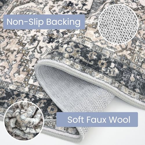 KOZYFLY Small Area Rug 2x3 Ft Rugs for Entryway Washable Boho Entry Rug Non Slip Door Mat Indoor Entrance Faux Wool Vintage Printed Kitchen Rug Throw Rugs for Entrance Kitchen, Black/Taupe/Beige - color: Black/Taupe/Beige, size: 2' x 3' (Rectangular)