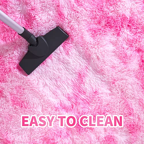junovo Ultra Soft Washable Shaggy Rug - Non-Slip Oval Carpet for Nursery, Kids Bedroom & Home Decor (2.6x5.3ft Tie-Dye Pink) | Plush Fluffy Floor Mat for Cozy Living Spaces - color: Tie-dye Pink, size: 2.6' x 5.3'