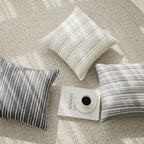 Set of 2 Multicolor Candlewick Striped Boho Throw Pillow Covers, Textured Cotton-Linen Woven Pillow Covers for Couch and Bed - 18"x18", Cream