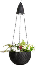 Glitzhome 30" H Plastic Hanging Planter with Solar Lights, Black Plant Basket Hanger with Chain for Outdoor Indoor Plants
