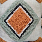 Boho Decorative Throw Pillow Cover, Cream, Tufted Diamond Pattern with Tassels, Square, Bohemian Style