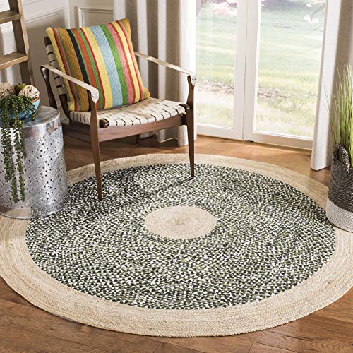 SAFAVIEH Cape Cod Collection 3' Round Green / Natural CAP210Y Handmade Braided Jute & Cotton Area Rug - color: Green/Natural, size: 3' (Round)