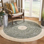 SAFAVIEH Cape Cod Collection Area Rug - 5' Round, Green & Natural, Handmade Braided Jute & Cotton, Ideal for High Traffic Areas in Living Room, Bedroom (CAP210Y) - color: Green/Natural, size: 5' (Round)