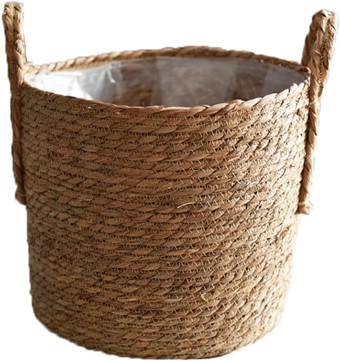 Hand Woven Seagrass Storage Basket Flower Baskets Plant Pot Succulent Organizer For Home Living Room Decorate Landscape Handmade(Natural,11.81''X10.63'')