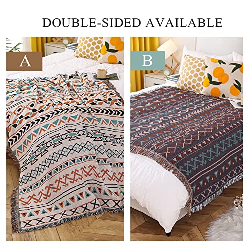 LumiSyne Double-Sided Cotton Woven Throw Blanket with Tassel Jungle Bohemian Style Tapestry Shawl Multi-Function Decorative Throws for Sofa Bed Armchair Camping Blanket Tablecloth Carpet 160x130cm - color: Fair Isle
