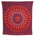Bless International Handmade Indian hippie Bohemian Psychedelic Peacock Mandala Wall hanging College Dorm Beach Throws Table Cloth Bedding Tapestry (Blue Red, Queen(84x90Inches)(215x230Cms)) - color: Blue Red, size: 90"L x 84"W