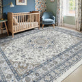 Farmhouse 6x9 Nursery Rug, Low Pile & Non Slip Area Rug for Living Room, Bedroom, Dining Room Table, Blue and Grey High Traffic - Non Shedding & Stain Resistant Soft Carpet, Faded Print Accent Mat - color: Blue / Grey / Brown, size: 6' x 9' (Rectangular)