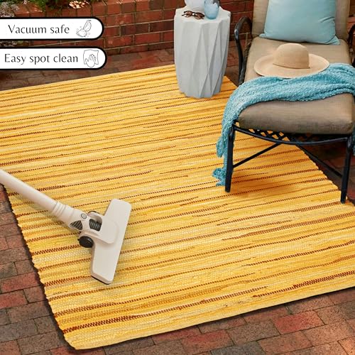 Ramanta Home 100% Cotton Hand Woven Tonal Chindi Rag Rug 3'x5' - Mustard, Recycled Reversible Rugs, Boho Rustic Farmhouse Rugs for Living Room, Dinning Room, Kitchen Floor Mats - 36"x60" - color: Mustard, size: 3 x 5 feet