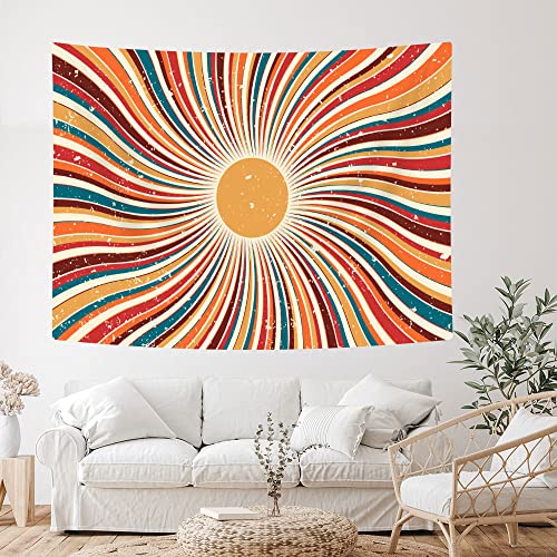 Vintage Sun Tapestry Aesthetic Boho Tapestries Abstract Retro 70s Rainbow Minimal Geometric Grunge Art Print Hippie Bohemian Decor Mid Century Modern Backdrop Party Decorations for Dorm Bedroom 60x40 - color: Abstract Rainbow