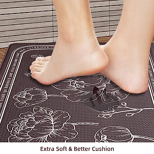 ROTTOGOON Kitchen Floor Mat Set of 2, Cushioned Anti Fatigue Kitchen Mat 17"x59"+17"x29", Non-Slip Waterproof Kitchen Rug, Premium PVC Comfort Kitchen Mats and Rugs for Kitchen, Office, Home, Laundry - color: Brown, size: 17"x59"+17"x29"