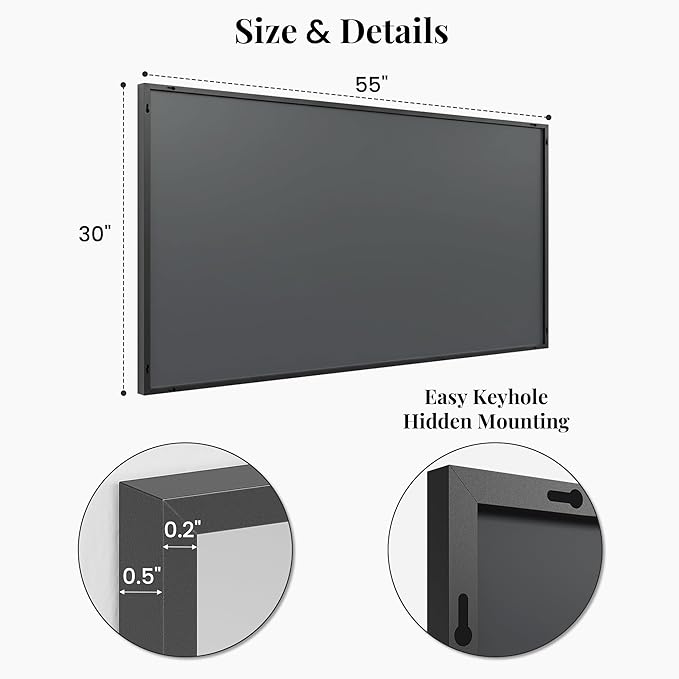55"x30" Black Bathroom Mirror for Vanity, Matte Black Metal Framed Large Wall Mirror, Oversized Horizontal/Vertical Rectangular Mirror Over Sink, Modern Farmhouse Decor