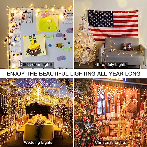 suddus Christmas Lights Outdoor, 66 ft 200 LED Plug in Warm White Fairy String Lights with Remote, Twinkle Lights for Bedroom Indoor Xmas Tree Dorm Wedding Backyard Party Outdoor Decorations - color: Warm White, size: 200LED