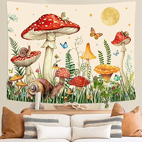 Zussun Red Mushroom Tapestry Moon Star Tapestries for Bedroom Aesthetic Beige Starry Night Green Plant Tapastrys Wall Hanging Butterfly Snail Frog Wall Tapestry for Living Room Dorm (Beige, 48" x 36") - color: Beige, size: 48"L x 36"W