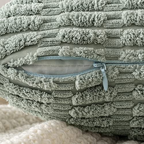 MIULEE Pack of 2 Spring Corduroy Decorative Throw Pillow Covers 12x12 Inch Soft Boho Striped Pillow Covers Modern Farmhouse Home Decor for Summer Sofa Living Room Couch Bed Greyish Green - color: Greyish Green, size: 12" x 12" (Pack of 2)