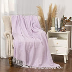 Gealaek Decorative Diamond Lattice Faux Cashmere Throw Blanket Pink Lavender Fringe Lightweight Fuzzy Soft Cozy Throws for Sofa Bed Farmhouse Throw Blanket 50" x 60"