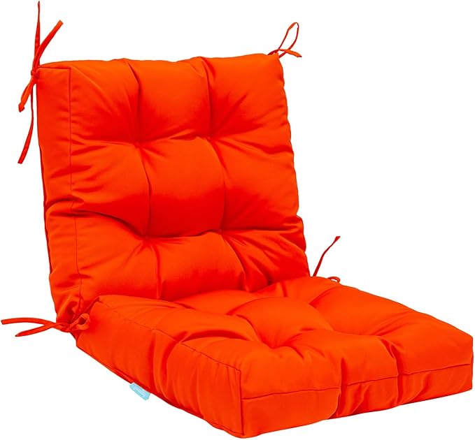 QILLOWAY Outdoor Seat/Back Chair Cushion Tufted Pillow, Spring/Summer Seasonal Replacement Cushions. (Orange)