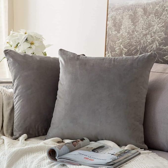 MIULEE Velvet Throw Pillow Covers 22x22 Inch, Pack of 2 - Grey, Soft Solid Decorative Pillow Covers Cushion Cases Modern Luxury Home Decor for Spring Couch Sofa Bedroom Livingroom