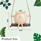 Small Hanging Planter for Indoor Outdoor Plants, Glossy Swing Smiley Face Planter Pot Head, Cute Hanging Flower Pot for String of Pearls Plant Live, Unique Happy Resin Succulent Pot