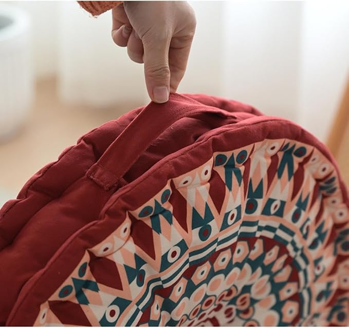 MOJUN Boho Floor Pillows Cushion, Round Meditation Floor Pillow Seating Cushion for Adults and Kids Bohemian Home Decorative Floor Cushions for Yoga Living Room Chair Tatami (Red, 17.7inch)