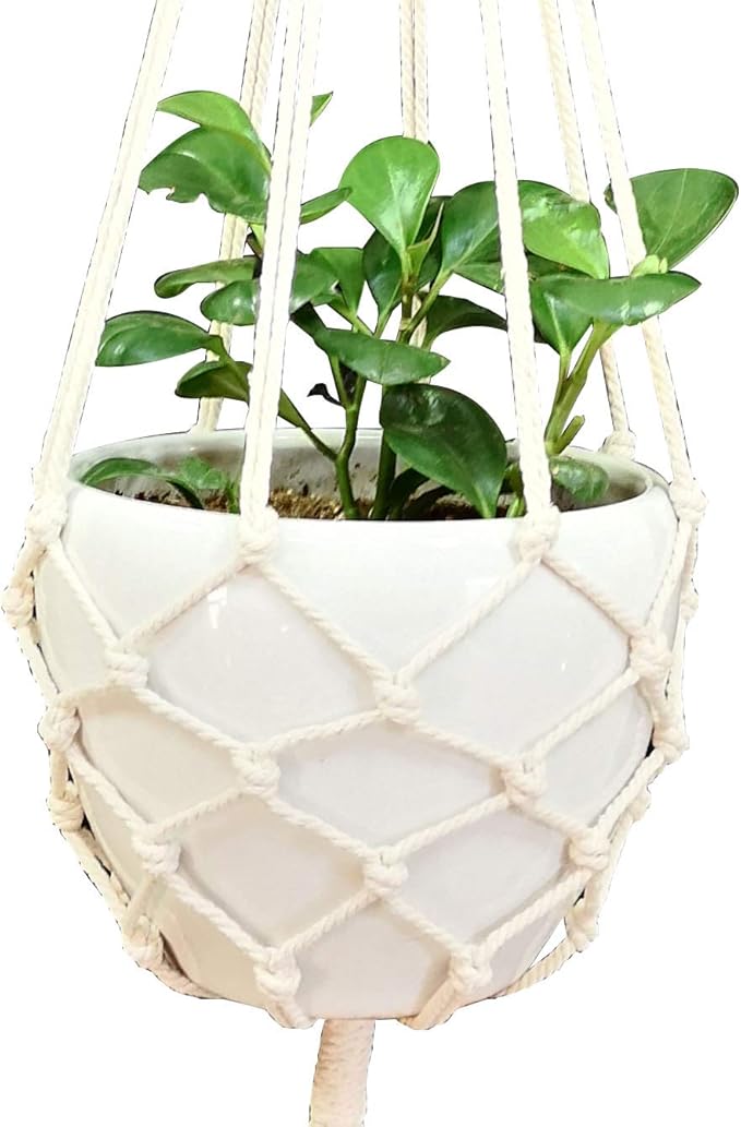 Macrame Plant Hanger Hanging Planter Hanging Net Basket Cotton Rope 52 Inch for 10 inch Pot, Pot and Plant Excluded (Beige)