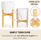Fox & Fern Large Adjustable Plant Stand Indoor — 11 to 15 Inch Premium Mid Century Bamboo Plant Stand; Plug In Design; Easy Assembly; Two Heights - For 11, 12, 13, 14 & 15 Inch Pots (Not Included)