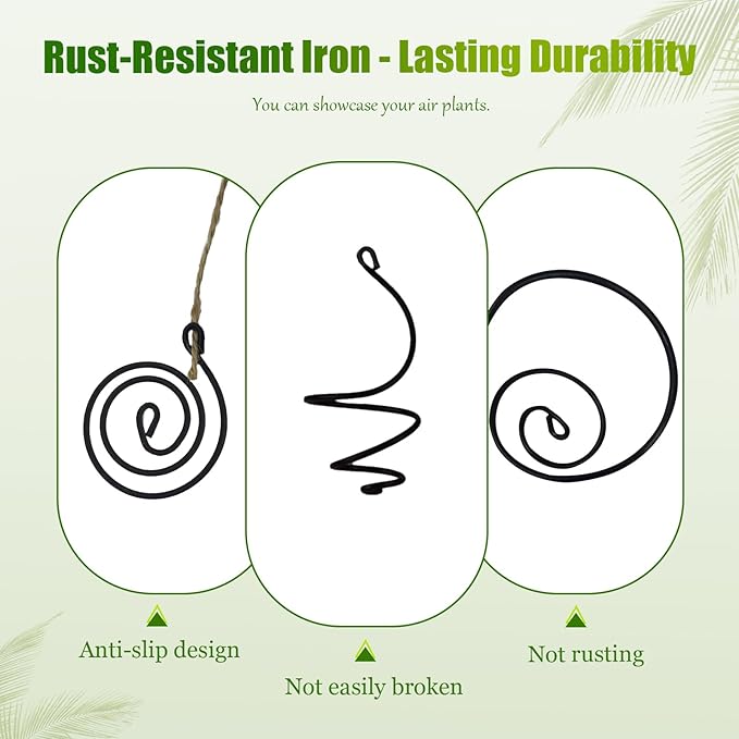 6 Pack Hanging Air Plant Holders - Adjustable Rust-Resistant Iron Rings with Low-Tangle Jute Ropes for Tillandsia, Succulents, Home & Office Decor