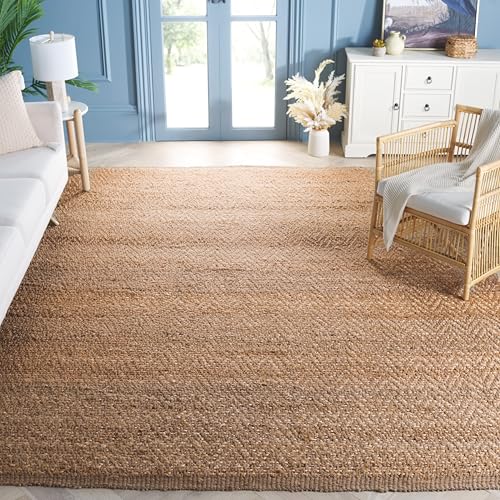 SAFAVIEH Natural Fiber Collection Area Rug - 9' x 12', Natural, Handmade Farmhouse Fringe Jute, Ideal for High Traffic Areas in Living Room, Bedroom (NF731A) - size: 9' x 12' (Rectangular)