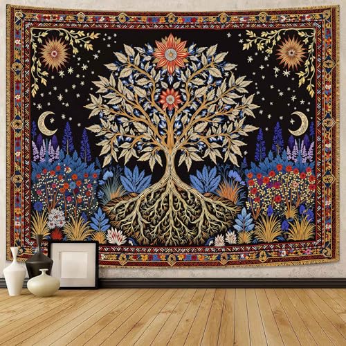 Spenlife Tree of Life Tapestry, Mystical Floral Tapestries for Bedroom, Celestial Wall Decor, Blacklight Tapestries (60" x 44") - color: Black Green, size: 60"L x 44"W