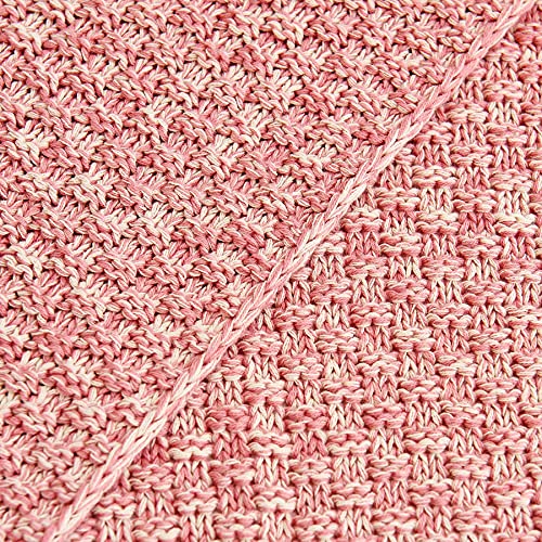Longhui bedding 100% Cotton Knitted Throw Blanket – Pink, Soft & Cozy, Machine Washable, 60"x80" – Perfect for Living Room, Couch, Sofa, Bed or Travel - color: Pink, size: 60" x 80", Oversized