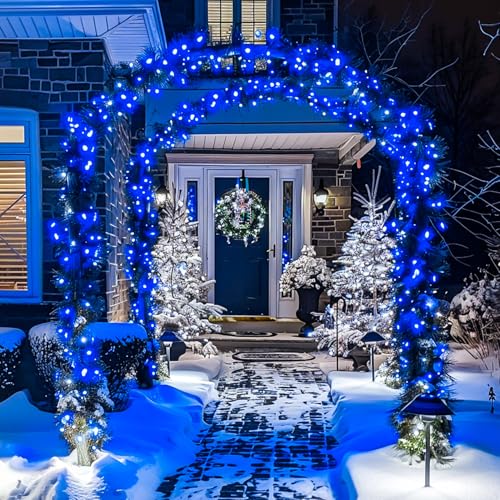 JMEXSUSS 2 Pack Solar String Lights Outdoor Waterproof, Total 400 LED 151FT Solar Christmas Lights Outdoor, 8 Modes Christmas Light for Outside Patio Yard Tree Decorations, Blue - color: Blue, size: 200LED*2