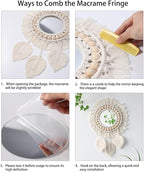 Artilady Macrame Hanging Wall Mirror - Boho Fringe Round Handmade Decorative Acrylic Mirror for Apartment Living Room Bedroom Baby Nursery Home Decor (Leaf)