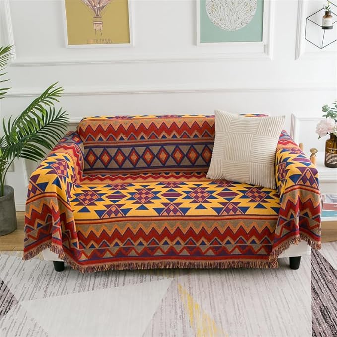 Boho Throw Blankets Reversible Woven Blankets Cover Hippie for Couch Bed Recliner Sofa Bohemian Tapestry Colorful Furniture Protector Cover for Home Décor, Astrology, Double Side, 70"x90"