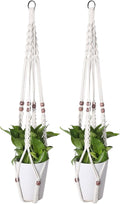 Flexzion 2 Pack White Macrame Plant Holder - 35 Inch Pot Hangers for Plants with C & S Hooks, Indoor Hanging Plant Holder with Woven Cotton Rope for Home Decor (Plant Pot Not Included)