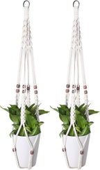 Flexzion 2 Pack White Macrame Plant Holder - 35 Inch Pot Hangers for Plants with C & S Hooks, Indoor Hanging Plant Holder with Woven Cotton Rope for Home Decor (Plant Pot Not Included)
