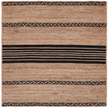 SAFAVIEH Natural Fiber Collection Area Rug - 6' Square, Natural & Black, Handmade Stripe Boho Farmhouse Rustic Braided Jute, Ideal for High Traffic Areas in Living Room, Bedroom (NFB262Z)