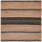 SAFAVIEH Natural Fiber Collection Area Rug - 6' Square, Natural & Black, Handmade Stripe Boho Farmhouse Rustic Braided Jute, Ideal for High Traffic Areas in Living Room, Bedroom (NFB262Z)