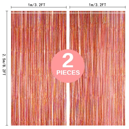 2 Pack 3.2ft x 8.2ft Rose Gold Foil Fringe Curtain Backdrop, Metallic Tinsel Foil Fringe Streamer Curtains Photo Booth Props, Ideal for Bachelorette Birthday Christmas New Year Party Decorations - color: Rose Gold