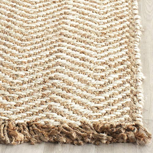 SAFAVIEH Natural Fiber Collection Runner Rug - 2'6" x 12', Bleach & Natural, Handmade Chevron Fringe Jute, Ideal for High Traffic Areas in Living Room, Bedroom (NF458A) - size: 2'6" x 12' (Runner)