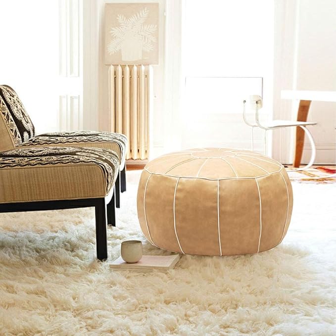 Decorative Pouf Foot Stool Round Unstuffed Leather Ottoman Cushion Storage seat or for Resting Your Feet on, Floor Chair Foot Living Room Bedroom Kids Room and Wedding (Chocolate)