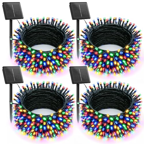 Brightown Solar Christmas Lights Outdoor, 4 Pack Total 184FT 480 LED Solar String Lights Outdoor Waterproof Green Wire with 8 Modes, Solar Fairy Light for Garden Yard Patio Party Decors, Multicolor - color: Multicolor, size: 4 Pack