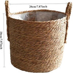 7 inch Seagrass Handmade Wicker Planter Basket with Handle for Indoor Plants Succulent Pot, Multipurpose Hand Woven Storage Basket Flower Pot for Home Decor, Living Room Storage Basket (7.87''X7.87'')